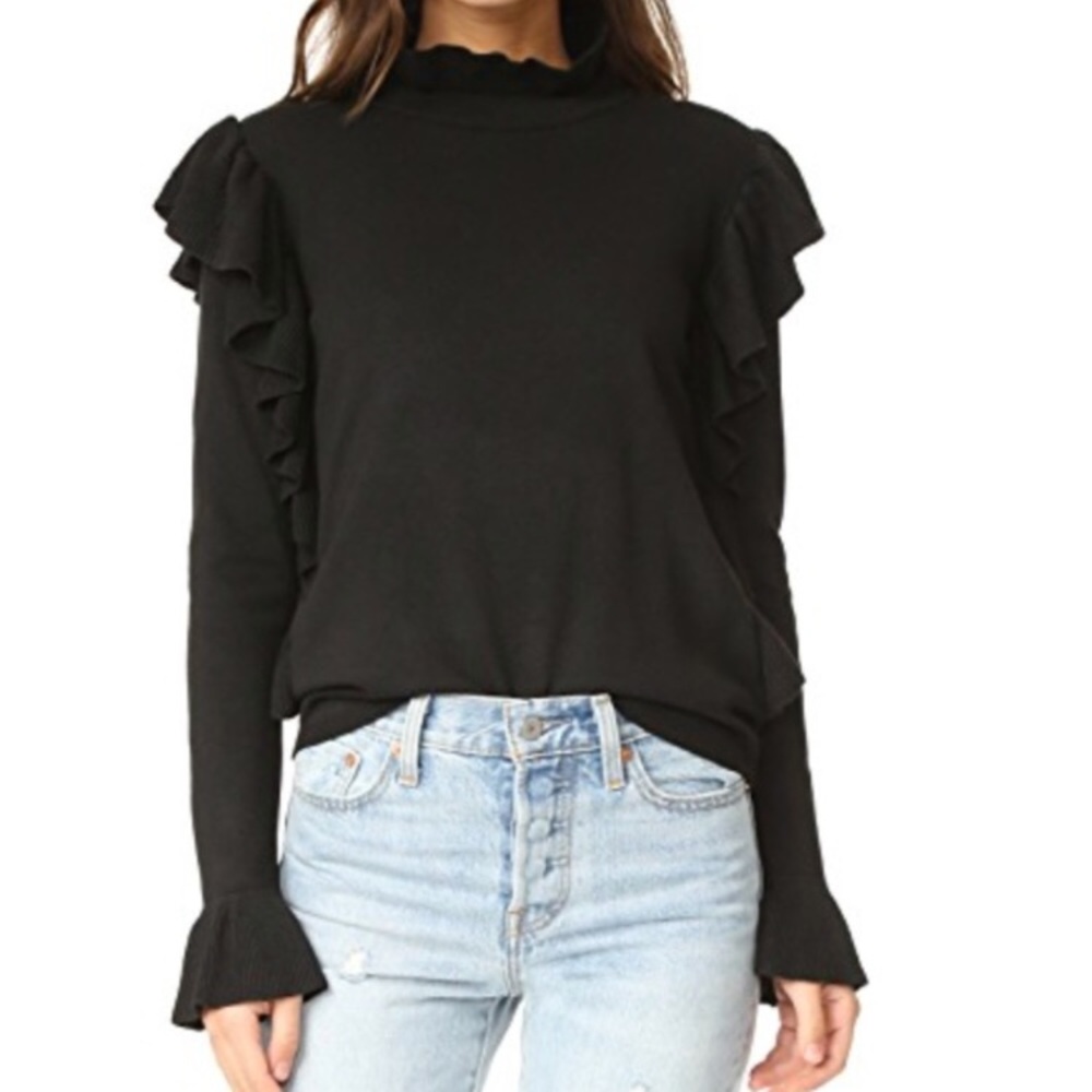 ENGLISH FACTORY Side Ribbed Ruffle Sweater